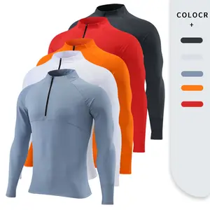 Zipper Long Sleeve Workout Quick Dry Gym Shirt Stand Collar Reflective Strip Sports Fitness Gym Slim Fit T-shirt