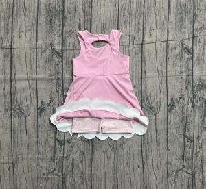 Robe de yoga respirante sans manches, longueur genou, imprimé uni rose, pour bébé fille, personnalisée, GSD3315, vente en gros, robe à nœuds - Product Image 2