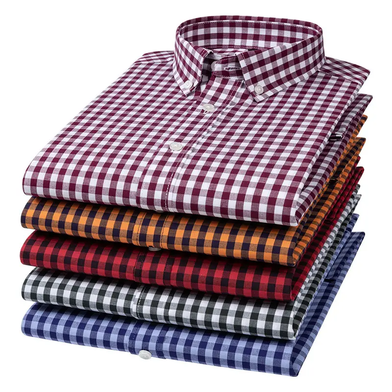 New Classic Checkered Cotton Micro Stretch Long Sleeve Male Shirt Dry Fitted Social Men's Blouses
