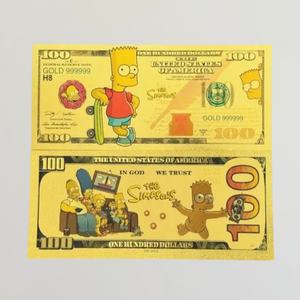 Billet de banque en feuille d'or The Simpsons, monnaie commémorative d'anime <span class=keywords><strong>américain</strong></span>, 100 $ plaqué or 24 carats - Product Image 5