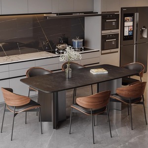 Juego de Mesa y Sillas de <span class=keywords><strong>Comedor</strong></span> Rectangular de Piedra Sinterizada, <span class=keywords><strong>Estilo</strong></span> Italiano de Lujo Ligero, para 6 Personas, Hogares Compactos, Mesa de <span class=keywords><strong>Comedor</strong></span> Moderna y Minimalista - Product Image 3
