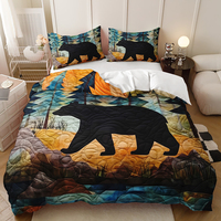 Collection de literie sur le thème de l'ours sauvage de la forêt - Ensemble de housse de couette personnalisée en polyester à impression numérique 300tc écologique 3 pièces