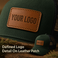 Casquette Trucker en Coton Structurée à 5 Panneaux avec Patch en Cuir et Maille, Réglable, pour Vêtements de Travail d'Extérieur, Vente en Gros