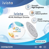Ivista 4D ML Gradient Bending Strength 700 1000 MPa Blok Zirkonia untuk Restorasi Jembatan Gigi Setengah Mulut CAD CAM Milling