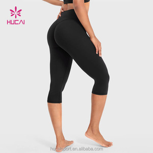 ODM HUCAI Custom Logo Quick Dry High-waisted V-back Scrunch Contour Sports Workout Gym Fitness Women Yoga <strong>Capri</strong> <strong>Leggings</strong> - Product Image 3