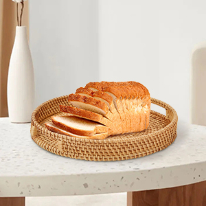 Plateau de service rond de 14 pouces Plateaux ronds Décoration intérieure Plateaux décoratifs pour la décoration intérieure avec poignées découpées - Product Image 3