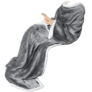 Ultra weiche <span class=keywords><strong>Flanell</strong></span> Fleece Sherpa 2 Schichten tragbar mit Ärmeln bequeme TV-Decke kuschel ige Decke - Product Image 4