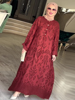 Abaya décontractée modeste en polyester bleu pour femmes, respirante, grande taille, tenue pour l'Aïd et le Ramadan, motif floral, manches longues, coupe ample