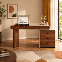 Coiffeuse en bois massif avec armoire de rangement réglable, table de maquillage multifonctionnelle pour chambre à coucher, design durable et luxueux