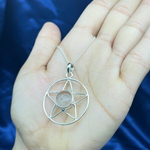 Pendentif en argent fait main avec étoile en cristal de quartz rhodié et plaqué or pour collier femme Moon Face Design - Product Image 2
