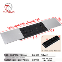 FYNOVA Prise de courant encastrée de bureau à double couvercle coulissant avec 2 prises universelles, 2 USB-A+C et RJ45 HD pour table de conférence