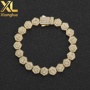 Geometric Charm Chain Fashion Jewelry Iced Out Bling Zircon 8.5mm Hexagonal Shape Link Chain Bracelet Gift for <b>Men</b> - Product Image 1