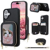 Étui portefeuille à fermeture éclair pour iPhone 17/16 Plus/15 Pro Max, coque de téléphone avec porte-cartes bandoulière pour iPhone 15 Plus
