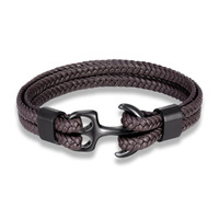 Bracelet en cuir véritable tressé pour homme 2026 avec fermoir ancre en acier inoxydable, bracelet en cuir tressé double couche