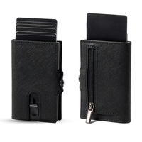 Dompet Kartu Pintar Kulit Asli Saffiano Pria Warna Kustom, Porte-cartes Tipis Minimalis, Penahan Kartu Aluminium Anti RFID