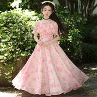 Robe de plage princesse élégante en mousseline florale transparente pour filles, taille moyenne à grande, coupe trapèze, idéale pour l'été