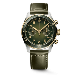 Mens <b>Automatic</b> <b>Chronograph</b> Two Tone Pilot Watch Leather Strap Sapphire Crystal Sport Wristwatch Longinesing - Product Image 1