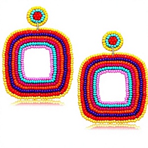 Premium Colorful Geometric Beaded Square Drop <b>Earrings</b> Bohemia Stylish Women's Party Jewelry Multicolor Resin Fashion <b>Earrings</b> - Product Image 1