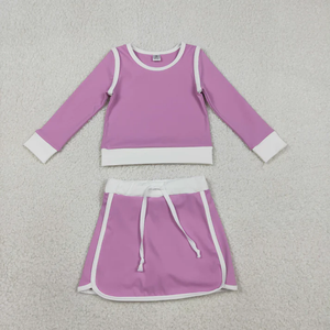 Ropa Deportiva para Niños al por Mayor, Top Morado de Manga Larga, Faldas, Pantalones Cortos, Conjunto de Ropa de Yoga para Niñas - Product Image 2