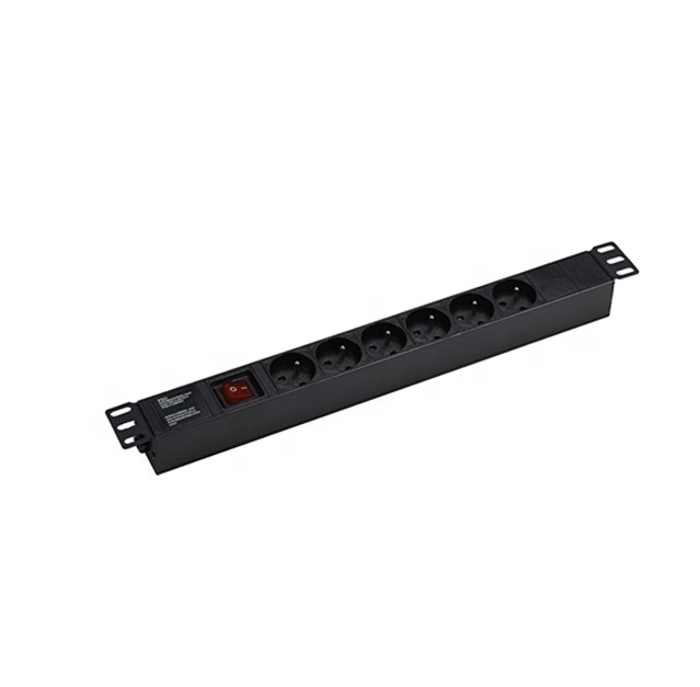 6-Outlet Aluminum Alloy Fully CE ROHS Approved 3-Year Warranty Power Distribution Unit European Plug Type Black Color