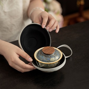 Juego de té de viaje de dos tazas, azul y rojo flor de loto, para camping al aire libre, con tetera y tazas, para preparación de té cómoda y rápida. - Product Image 4