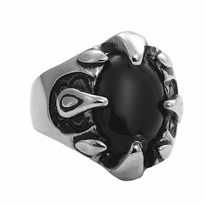 Anillo de Acero Inoxidable para Hombre con Diseño de Garra de Dragón y Puntas de Piedra Negra y Roja, Estilo Geométrico, para Regalo - Product Image 4