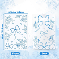 Sacs cadeaux de fête à nœud floral bleu et blanc, sacs en plastique bleus à nœud floral pour bonbons et friandises avec poignées, motif floral mignon