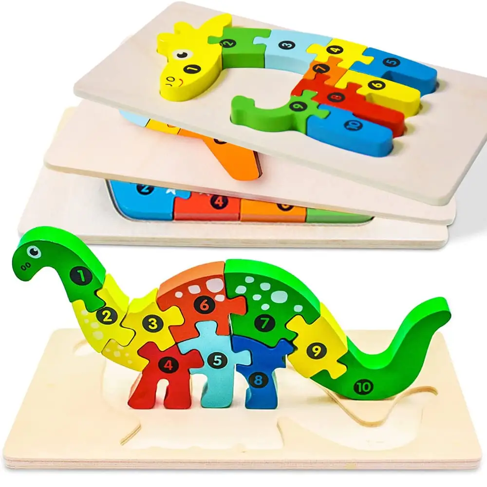Cognitive children's educational toys wooden building blocks Puzzle animal traffic shape matching 3d block game assembly