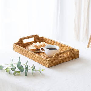Bandeja para servir de ratán hecha a mano, elegante, con asas, cesta de ratán, adecuada para accesorios de comida, exhibición y decoración - Product Image 2