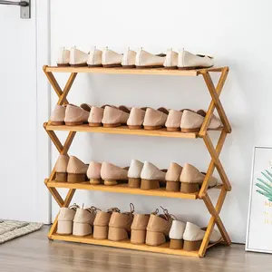 3 Tier Custom Portable Assembly Free Wooden Bamboo Panel Shoe Rack