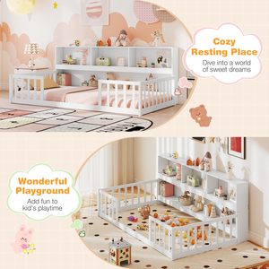 <span class=keywords><strong>Cama</strong></span> Montessori Moderna de Metal con Estantería, Estantes de Almacenamiento, Barandillas de Seguridad, Tamaño Personalizado, Camas Gemelas para Niñas y Niños - Product Image 5