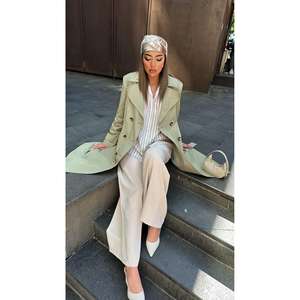 Elegante Abrigo Largo Color Caqui, Manga Larga, Tejido, Cortavientos, Abrigo de Otoño para Mujer - Product Image 6