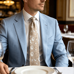 Cravate en soie florale classique pour homme, cravate en satin pour mariage, motif or et blanc, accessoire élégant pour robe de cérémonie - Product Image 2