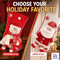 Deux chaussettes de Noël brodées de fleurs - Chaussettes surdimensionnées en polyester tridimensionnelles avec motif bonhomme de neige et bonbons, idéales comme sac cadeau