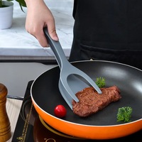 Spatule multifonctionnelle en silicone pour oeufs frits et steaks Spatule double pince à aliments 2 en 1 Spatule à poignée Flip Tongs Pelle Spatule