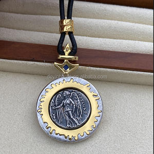 Collier en moissanite plaqué or 18 carats pour femme, avec pendentif pièce de monnaie grecque rétro en argent 925, livraison gratuite - Product Image 3