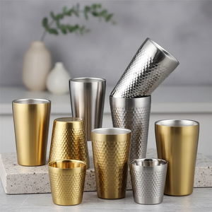 Tasses isothermes en acier inoxydable à <span class=keywords><strong>double</strong></span> <span class=keywords><strong>paroi</strong></span>, motif diamant martelé, style coréen, anti-brûlure, pour eau, café, thé, bar et fêtes - Product Image 1