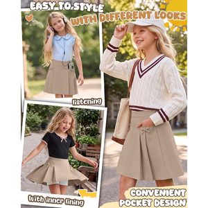 Jupe plissée pour filles 95% coton 5% élasthanne avec poches, taille élastique, uniforme scolaire pour 5-14 ans - Product Image 6