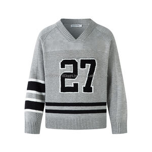 Suéter Personalizable con Número Jacquard, Cuello en V, Moda Urbana, Primavera-Otoño, Holgado, Informal, de Manga Larga, Tejido de Punto - Product Image 1