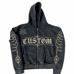 Sudadera con capucha personalizada de algodón de 500 g/m² con cremallera, diseño streetwear, corte cropped y holgado, gráfico de diamantes de imitación, logotipo personalizado de alta calidad para hombre - Product Image 1