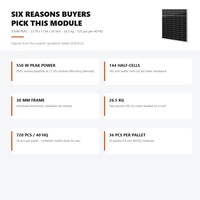 Panneau solaire monocristallin 550W 560W 144 cellules, module PV haute efficacité pour projets commerciaux