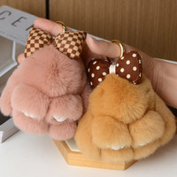 Nouveau design, mini porte-clés en fourrure de lapin Rex véritable de 12 cm, adorable porte-clés en peluche moelleux avec nœud, charme de lapin pour les femmes, accessoires de sac et jouets cadeaux