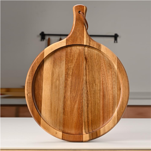 Natural Wooden Pizza <strong>Board</strong> Kitchen Bread Steak Tabletop Tray Pizza Serving Tray With Handle - Product Image 3