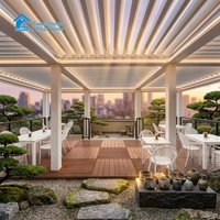 Pergola Bioclimatique Motorisée en Aluminium à Toit Rétractable et Lames Orientables, Style Antique, pour Extérieur, Imperméable, Marque Sweet Home