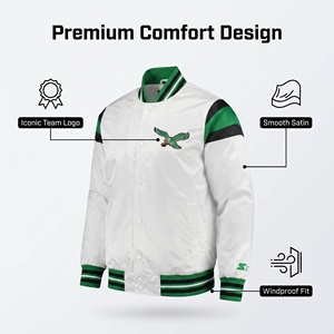 Chaqueta de Béisbol Personalizada de Satén Tejido con Estampado de los Philadelphia Eagles de la <span class=keywords><strong>NFL</strong></span> para Eventos Deportivos, Se Acepta OEM - Product Image 1