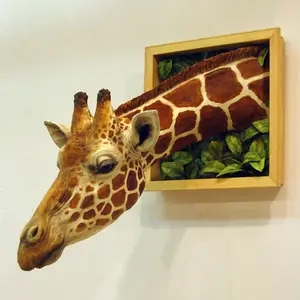 Hot Selling 3D Photo Frames Giraffe Creative Wall Ornaments Simulated Animal Handicrafts Living room Decoration