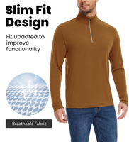 T-shirt thermique en laine mérinos tricotée unie, coupe ajustée pour homme, col zippé mi-long, manches longues, décontracté