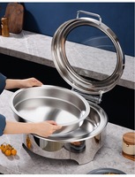 Plat chauffant rond en acier inoxydable avec couvercle en verre, capacité de 6 L, ensemble de chauffe-plats pour buffet commercial