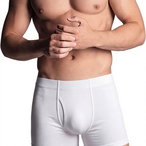 Boxers pour hommes blancs 100% coton tricoté, sous-vêtements sans couture, logo personnalisé, vêtements de nuit décontractés - Product Image 2
