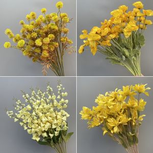 Bouquet artificiel de mariage fait à la main en <span class=keywords><strong>jaune</strong></span> vif pour décoration de banquet et arrangement de salle Fleurs de mariage - Product Image 3